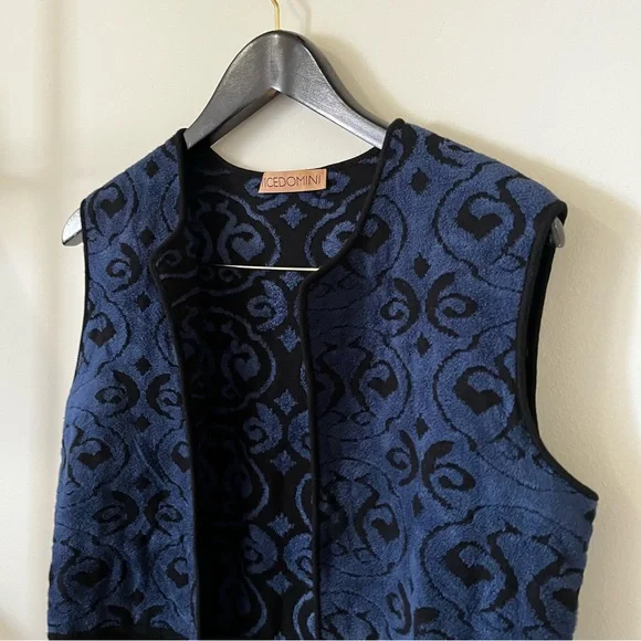 Vicedomini Italian Sleeveless Long Knit Vest in Navy Black Women's Large